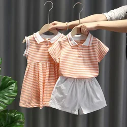 Summer Sibling Matching Outfits Brother and Sister Clothes Casual Children’s Set Kids Striped Dress Boys and Girl Clothing Set