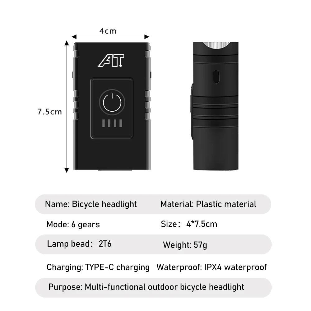 LED Rechargeable Bicycle Front Light – Type-C 5