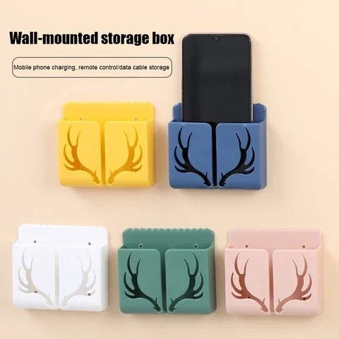 

Mobile Phone Wall Mounted Holder Phone Plug Hanging USB Charging Remote Control Keyring Organizer Storage Box Home Accessories