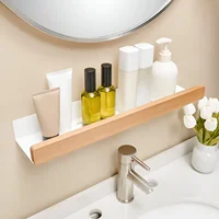 Beech wood bathroom storage rack wall mounted light luxury living room non perforated bathroom storage rack  bathroom shelf 2