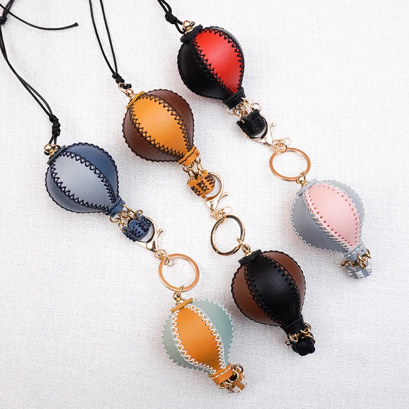 2025 New Genuine Leather Hot Air Balloon Pendant Handmade Diy Material Package Handmade Sewing Genuine Leather Mini Keychain 2