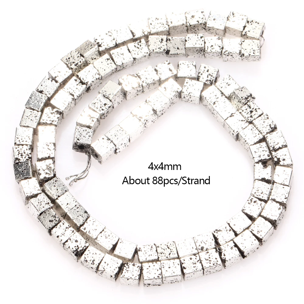 4x4mm Naturstein plattierte Lava Hämatit Perlen Roségold Silber Würfel Stein Perlen für Schmuck herstellung Armband DIY Accessoires – Detail 13
