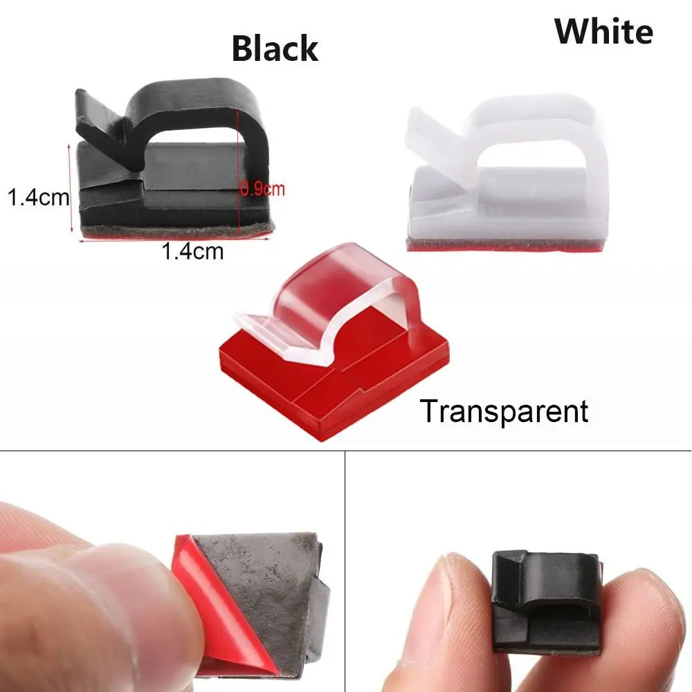 50-Pack Self-Adhesive Cable Clips - Black Cord Organizer and Holder