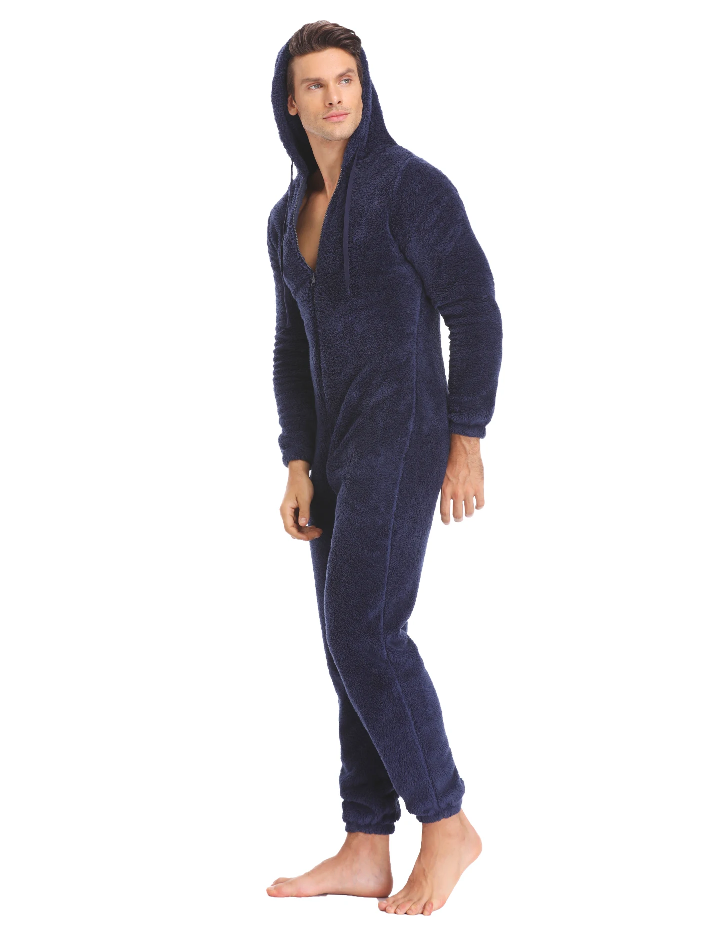 Men's Winter Warm Fluffy Teedy Fleece Pajama Onesie Men Cozy Soft Warm Plush Fleece Jumpsuit Romper One Piece Hooded Pajama men bodysuits