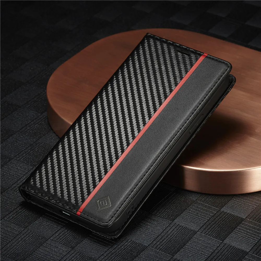 Sleek Carbon Fiber PU Leather Wallet Phone Case with Card Slot and Flip Cover