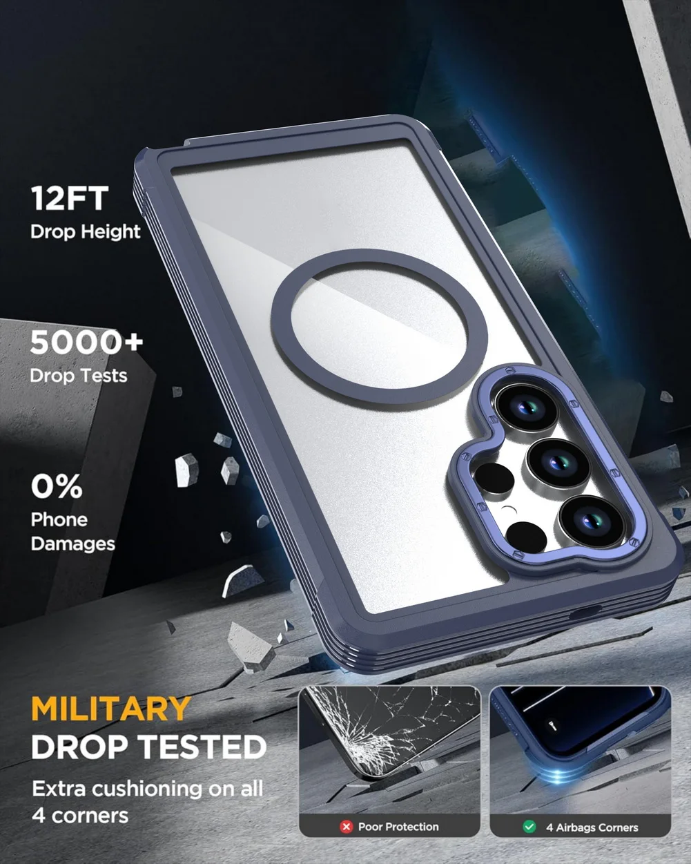 Military Grade Magnetic Case with Built-in Kickstand & Belt Clip Cover (3 in 1)