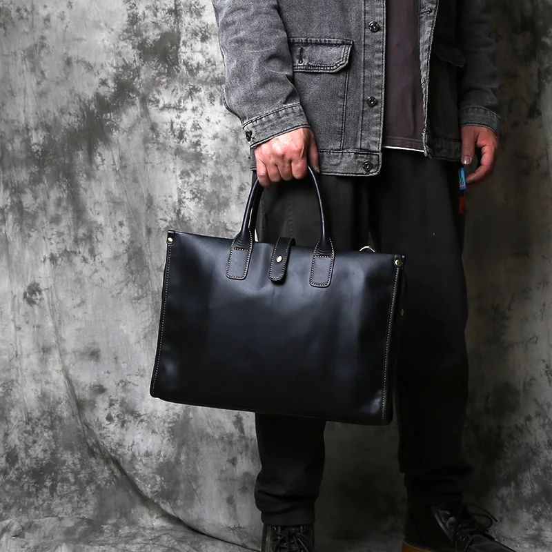 NZPJ Vintage Genuine Leather Men's Briefcase Natural Cowhide Handbag Crazy Horse Leather Computer Bag Casual Crossbody Bag