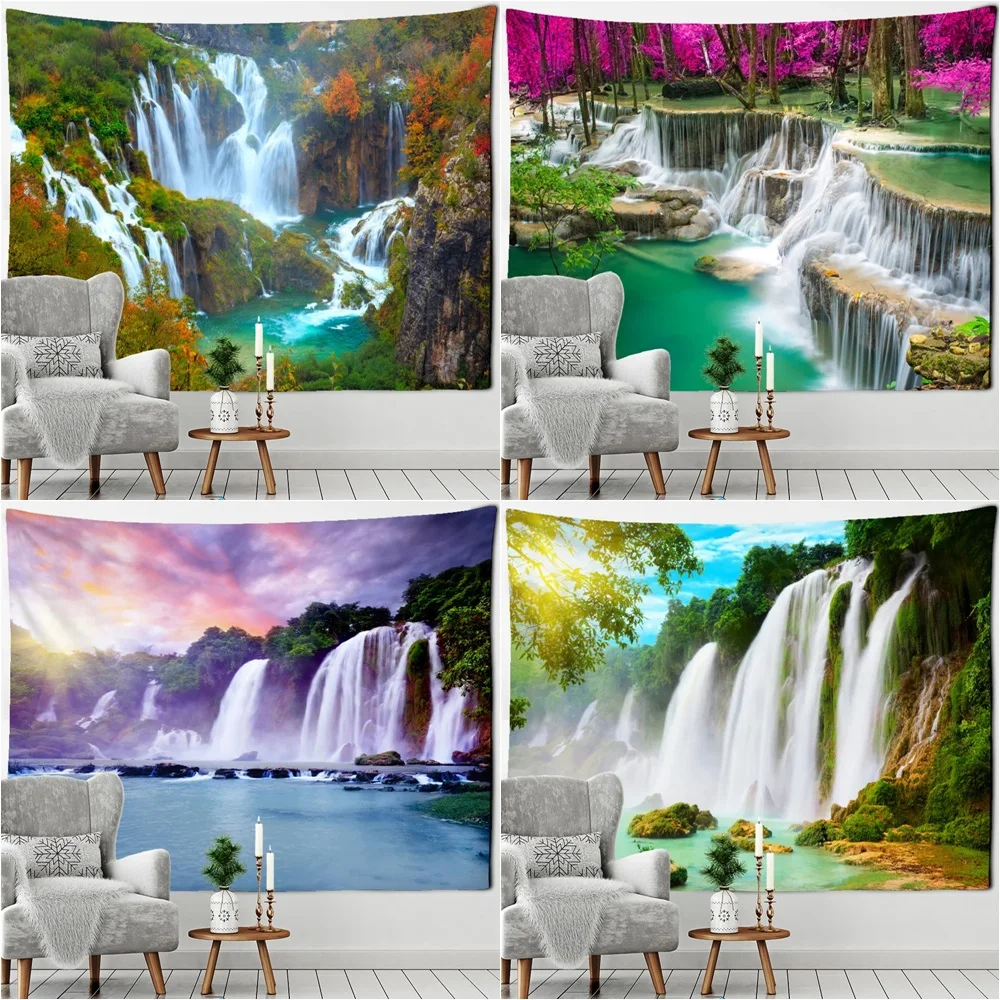 

Waterfall Tapestry Natural Forest Waterfall Tapestry Garden Decorated Dormitory Outdoor Art Deco mural Tapestry