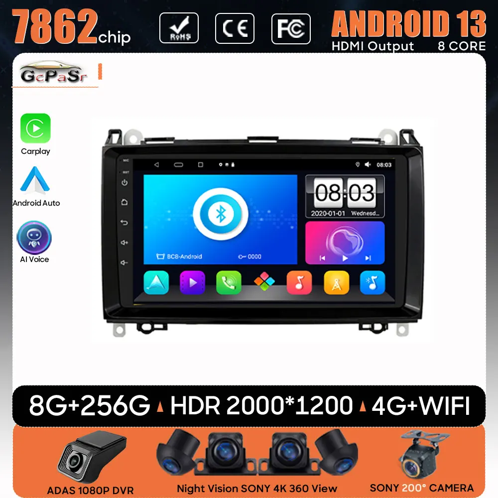 

Автомобильный радиоприемник Android 13 Carplay для Mercedes Benz B200 Sprinter W906 W639 класс AB W169 W245 Viano Vito GPS навигация авто стерео