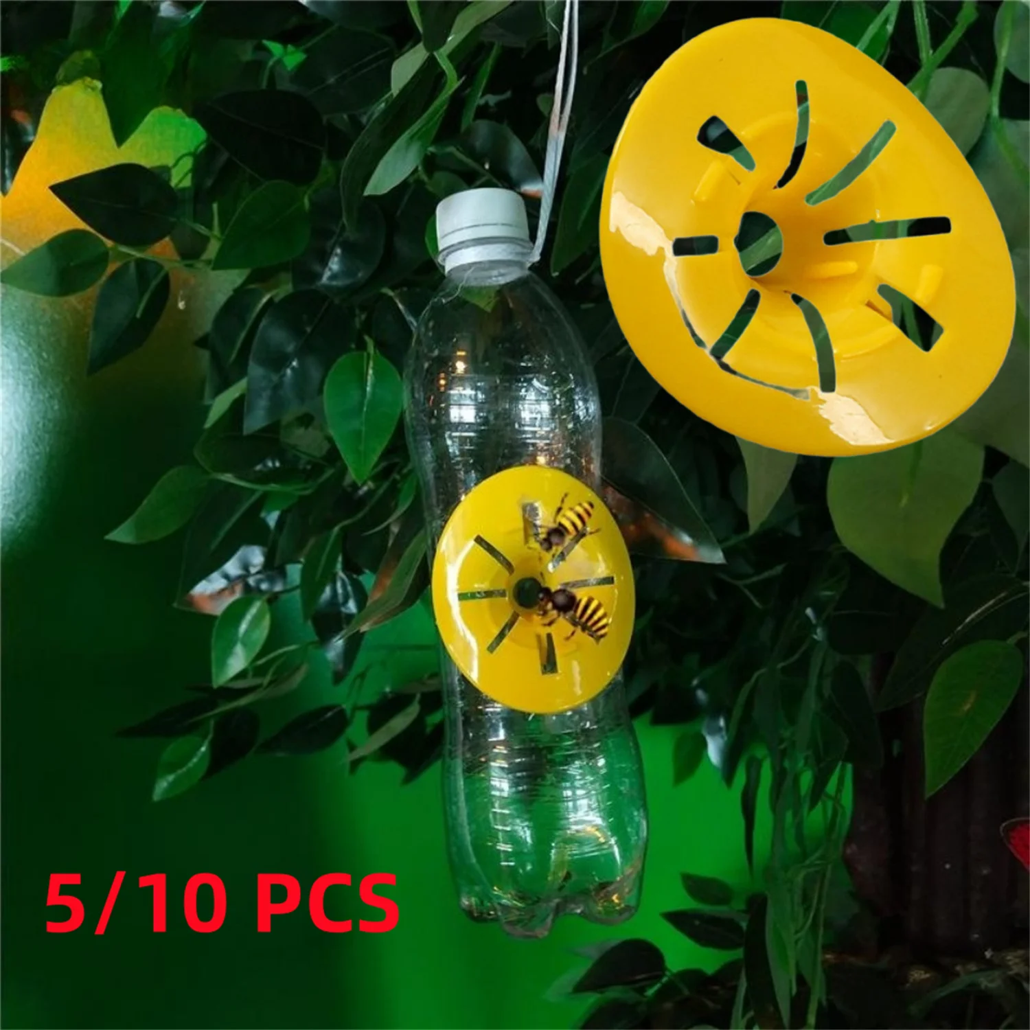 

5/10PCS Reusable Yellow Plastic Bee Wasp Catcher Flower Shape Flying Insects Funnel Vespid Trap Pest Control Killer Home Outdoor
