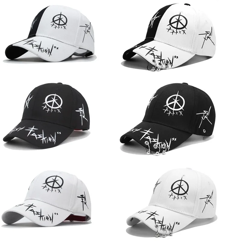 Women Baseball Cap Black White Graffiti with Ring Circle Snapback Hats for Men Women Unisex Dad Hat Adjustable Korean Style Caps - Image 2