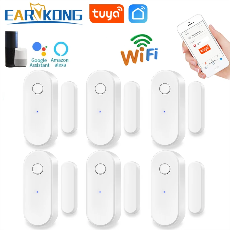 Earykong WiFi Door Sensor Tuya Smart Door Open / Closed Detectors Wifi Home Alarm Compatible With Alexa Google Home Tuya APP
