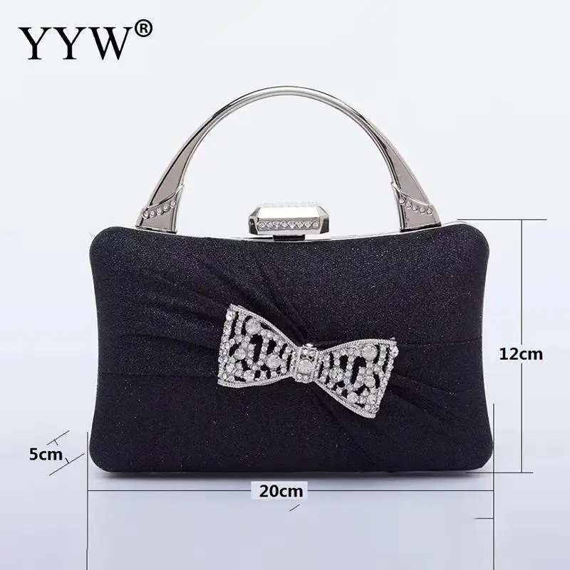 Luxury Sequins Women Clutch Handbag with Rhinestone Bowknot Top Handle Lady Party Evening Diamond Bead Messenger Purse Chain Bag