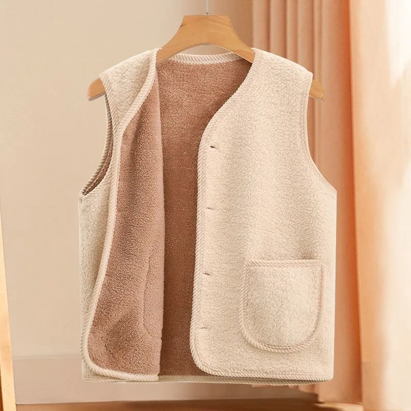 Lamb Wool Fleece Vest for Women Autumn Winter