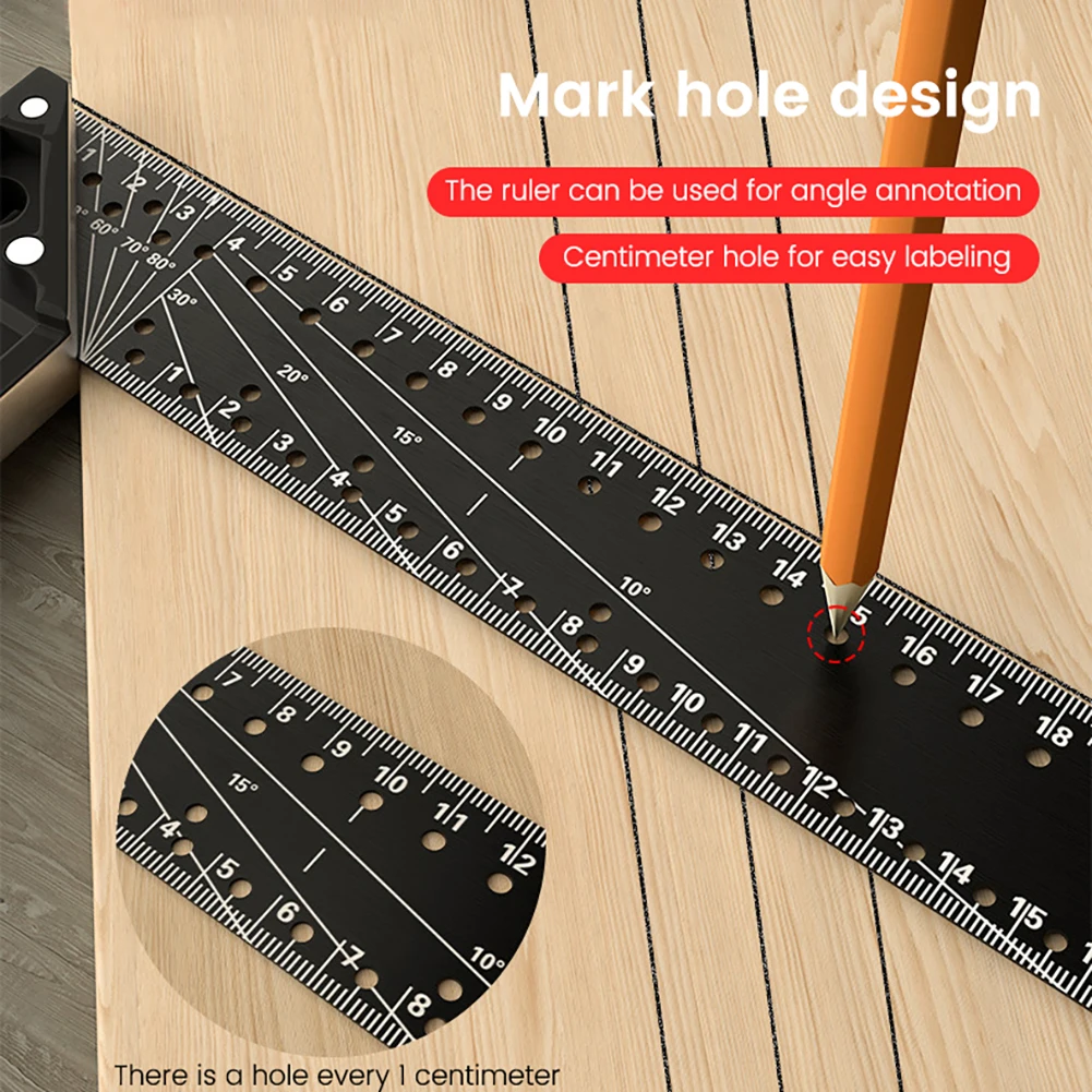 Carpenter Square Hole Scribing Ruler Carbon Steel 90 Degree Measuring Ruler Woodworking Tool Square Ruler Professional Tool 3