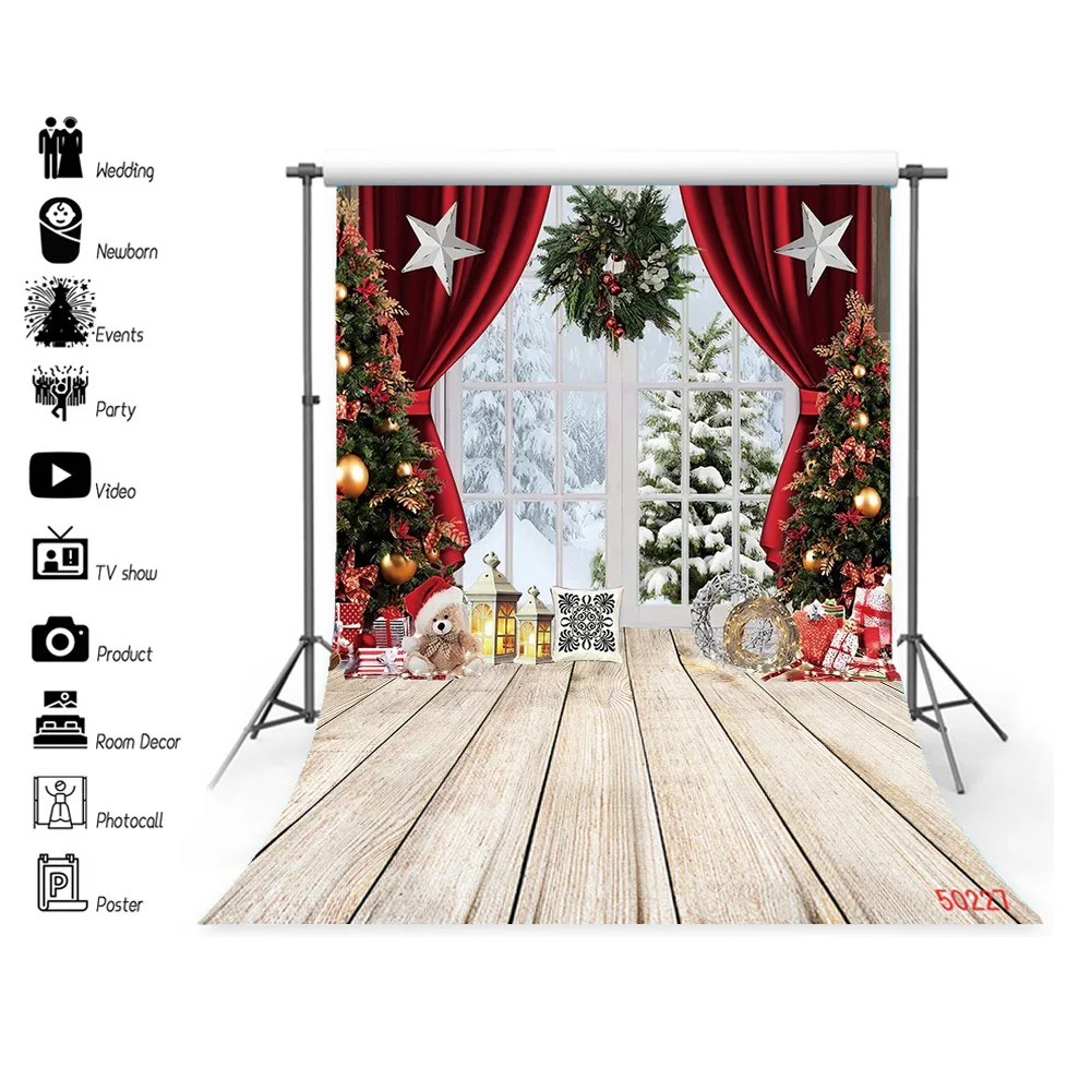 

SHUOZHIKE Art Fabric Christmas Theme Photography Background Props Pine Tree Family Festival Backdrops For Photo Stdio ZM-17