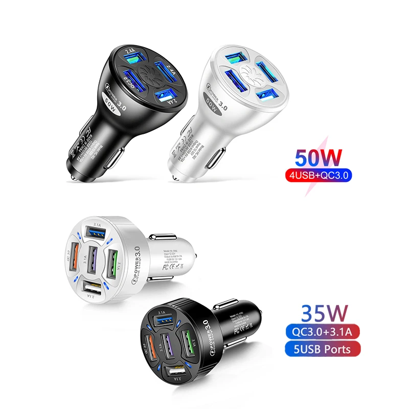 Cargador de coche QC3.0 con 4USB, mechero electrónico de carga rápida Universal, para Iphone, y Xiaomi, 50W mechero usb coche,12V adaptador mechero coche a enchufe,Accesorios de coche| | - AliExpress