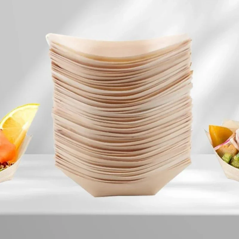 Disposable Containers 50Pcs Disposable Wooden Sushi Plate