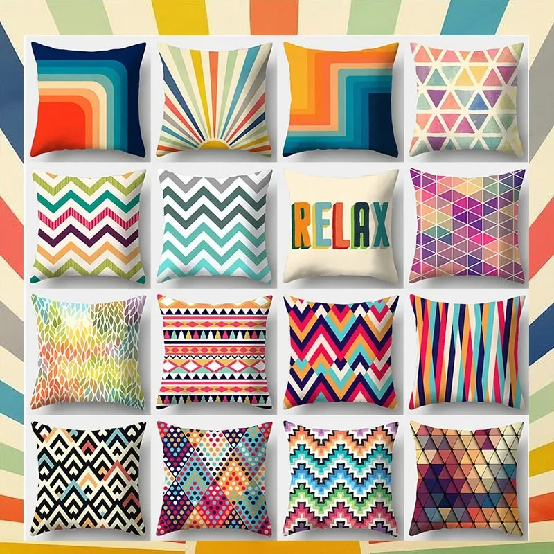 

Creative Colorful Stripes Geometric Pattern Printed Square Pillowslip Polyester Cushion Cover Pillowcase Soft Car Seat Living