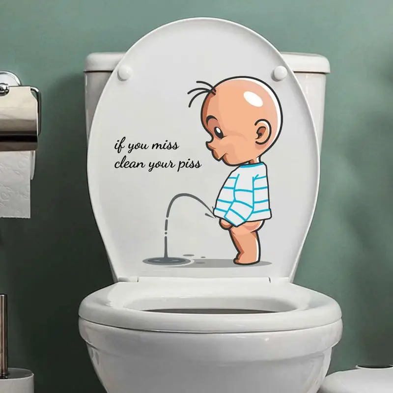 Funny Baby Toilet Stickers Clean Piss Decals PVC Art WC Removable WC Restroom Door Seat Bathroom Decoration