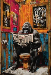 Whimsical Gorilla Bubble Bath Canvas Art - Boho Jungle Bathroom Decor - 40X60cm Unframed (2)