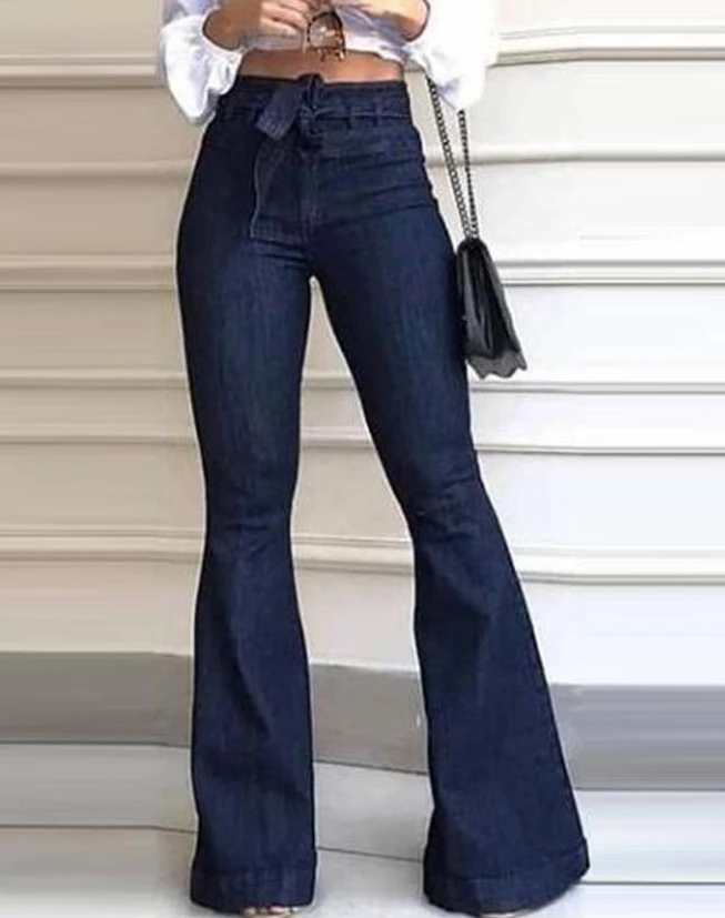 

2023 New Fashion Women's Elegant Pants High Waist Flared Leg Jeans Female Trouser Casual Bottom Female Clothing Outfits