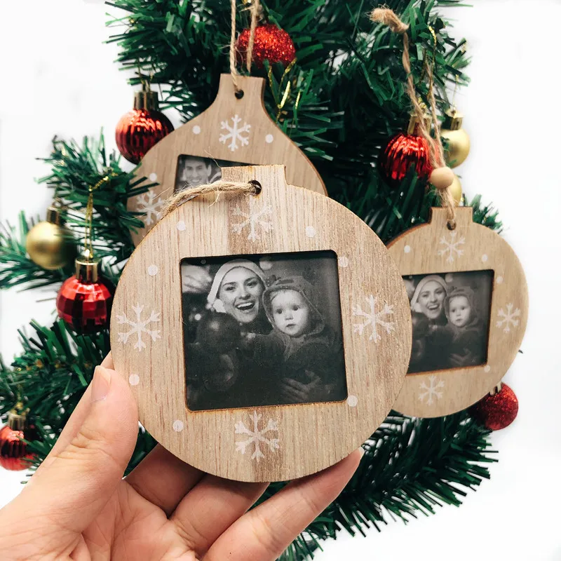 WoodenChristmasPhotoFramePendantChristmasTreeHangingOrnaments