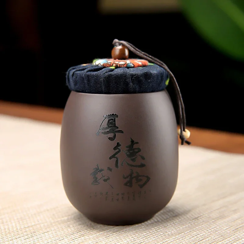 Tea Canister Ceramic Storage Jar Airtight Container Purple Clay Tea Jar Pu Erh Tea Box for Home Use
