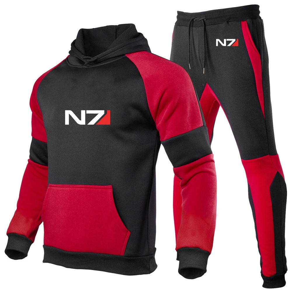 2023 Spring and Autumn N7 popular effect Logo printing design splicing pullover+sweatpants patchwork comfortable and popular sui