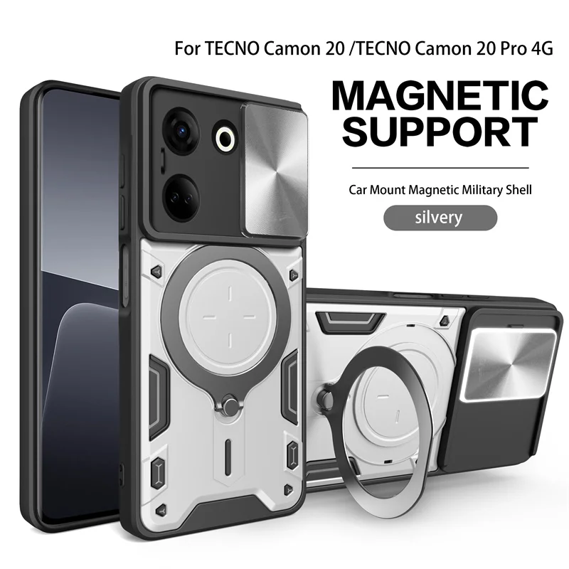 Magnetic Car Holder Ring Armor Phone Case with Slide Lens Protection