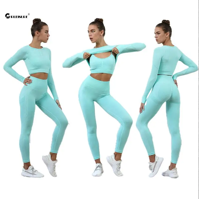 Yoga Set 2/3PCS Women Long Sleeve Running Top Workout Leggings sports bra set gym workout set yoga pants set yoga set fitness set sportswear set sports set