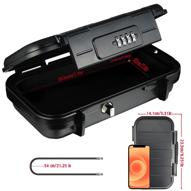 Portable Safe Box Travel Safe Box Large Capacity Security Lockbox Code Waterproof Key Lock Box with Removable Cable Handle 6