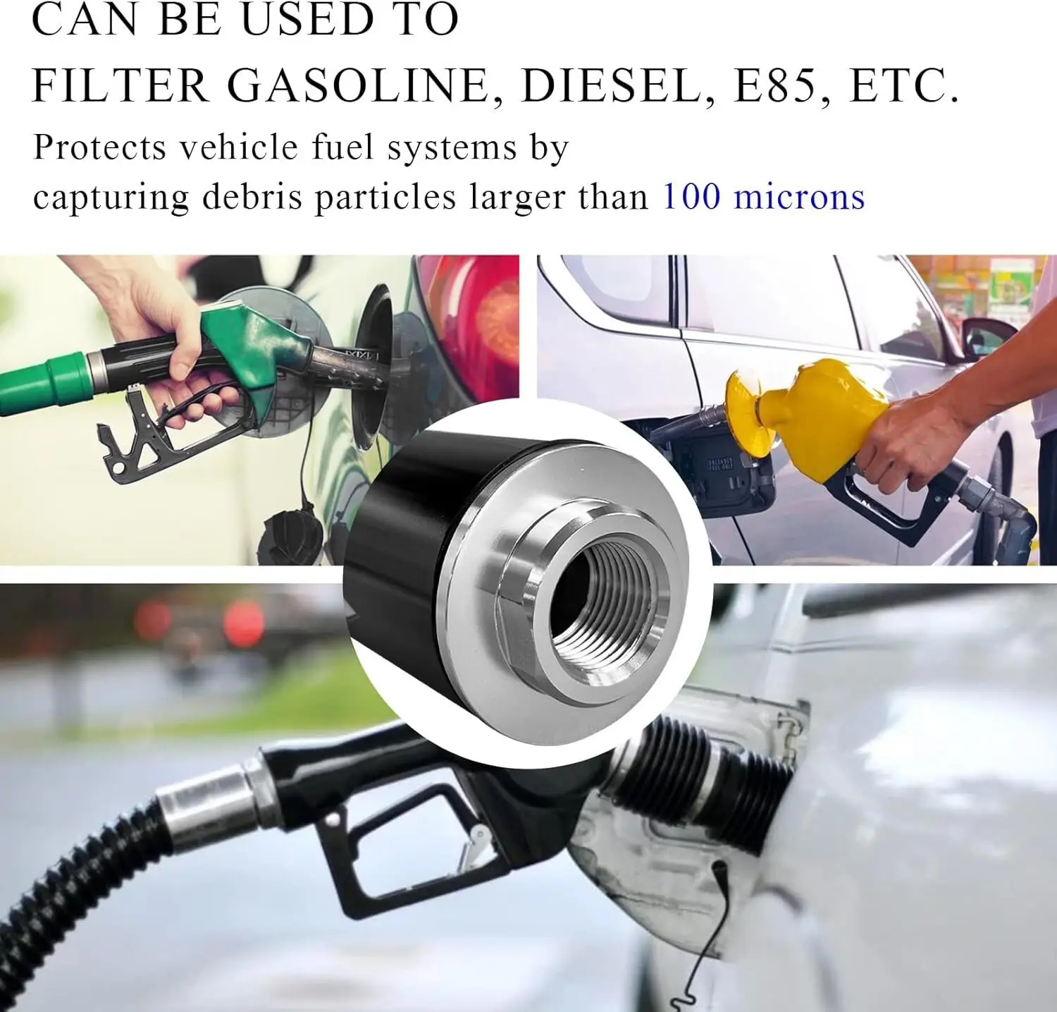 High Flow Inline Fuel Filter 100 Micron Cleanable 6AN 8AN 10AN Adapter Universal 6
