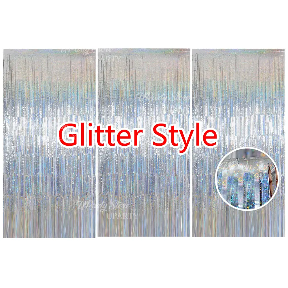 Silver Foil Fringe Curtains - Set of 3, Metallic Rose Gold Tinsel Streamers for Celebrations and Events Backdrop Decor