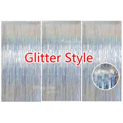 Silver Foil Fringe Curtains - Set of 3, Metallic Rose Gold Tinsel Streamers for Celebrations and Events Backdrop Decor (Glitter - Silver)