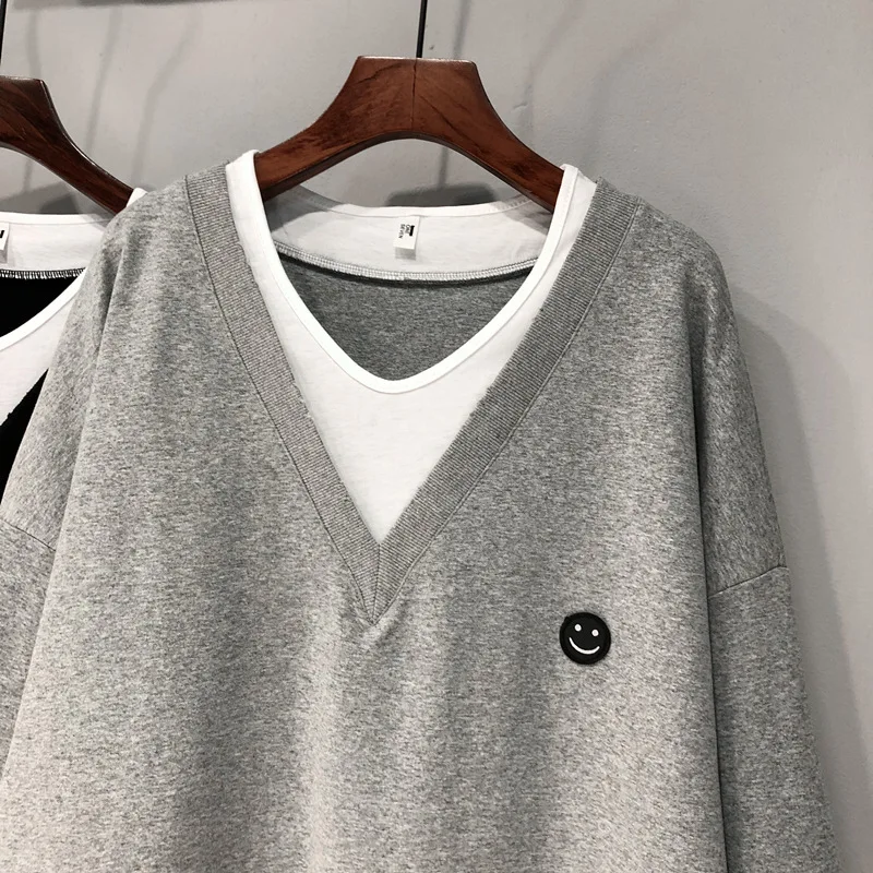 Loose Fake Two-piece V-neck Sweatshirt 2023 Fashion