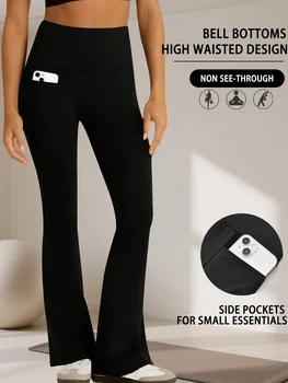 Women's Super Soft Flare Pants with Pockets High Waisted Tummy Control Workout Yoga Push Up Gym Fitness Leggings Bell Bottoms 1