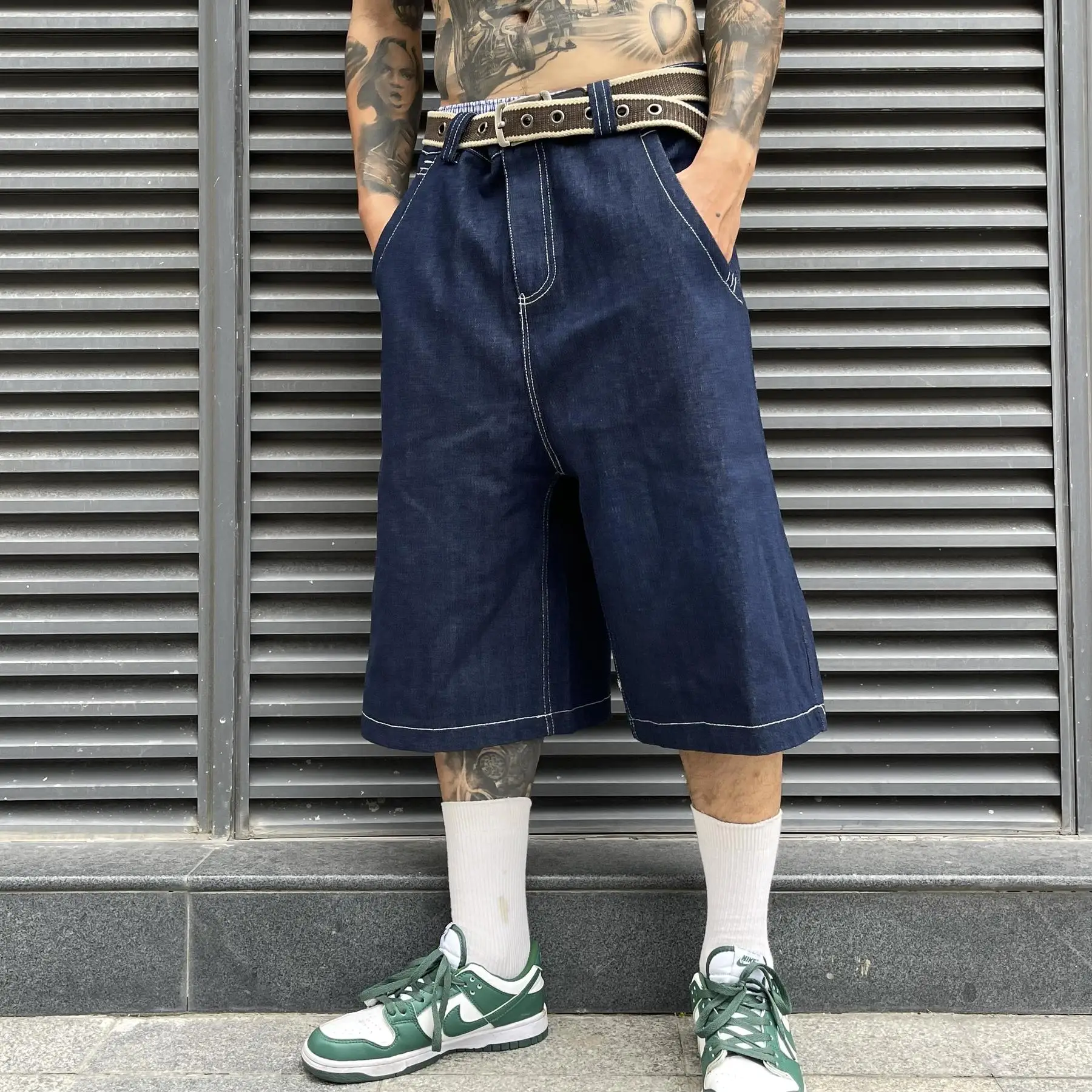 Embroidered denim shorts for women's summer new sports American loose leg skateboard hip-hop six part pants trend