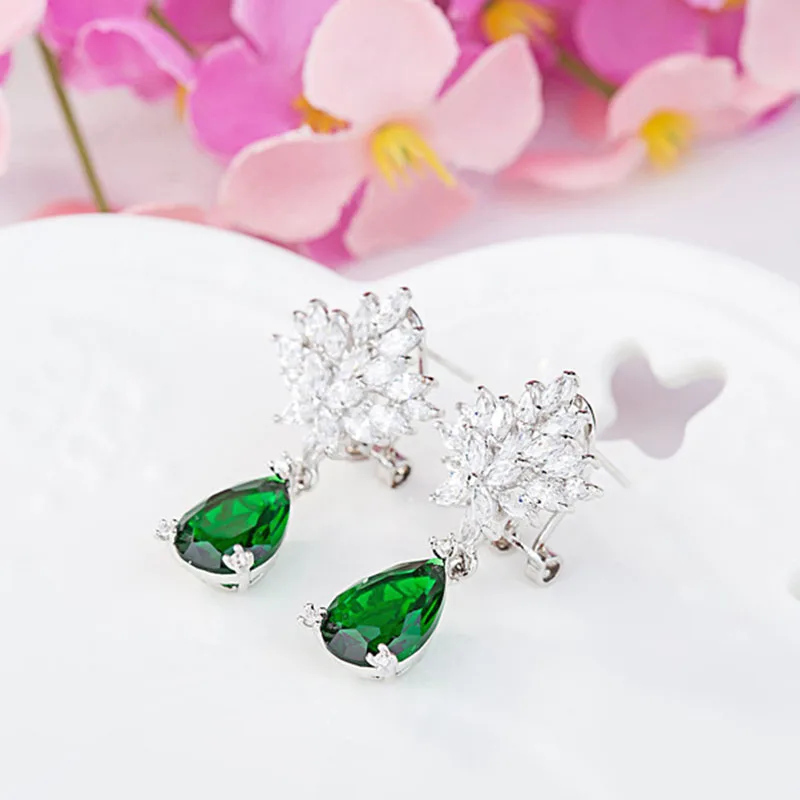SLBRIDAL Art Deco Teardrop Cubic Zircon Drop Earrings CZ Earring Wedding Bridal Earring Fashion Jewelry Girls Daily Earrings 2