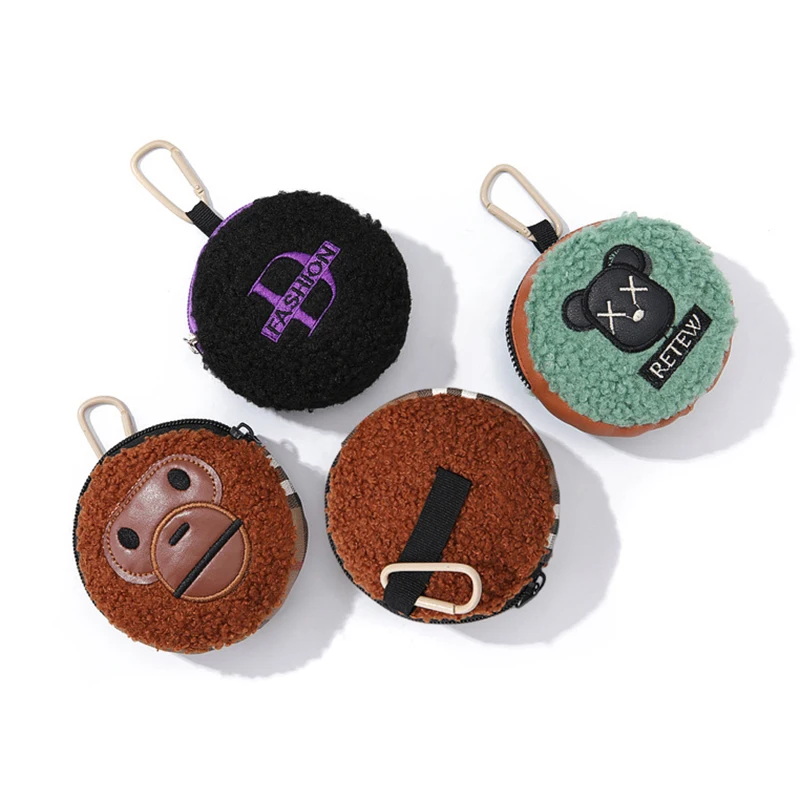 Mini Multi Functional Universal Earphone Bag Coin Purse Pendant Key Chain Plush Embroidery Storage Portable Purse