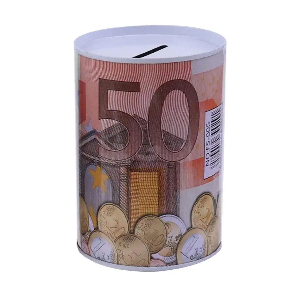 Metal Piggy Bank Tinplate Euro Dollar Pattern Design Money Box Safe Cylinder For Deposit Boxes 6 Color M2M7 5