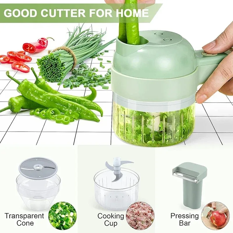 Four in One Electric Vegetable Cutting Machine Handheld Wireless Electric Garlic Crusher, Food Chopper, Meat Grinder Food Peeler