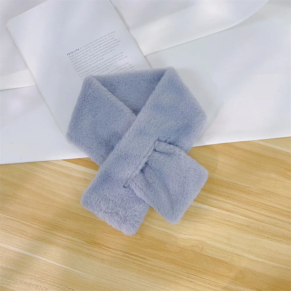 Winter Plush Scarf For Women Autumn Cute Thickened Warm Faux Fur Cross Scarves Girls Soft Neck Ring Scarf Korean Style