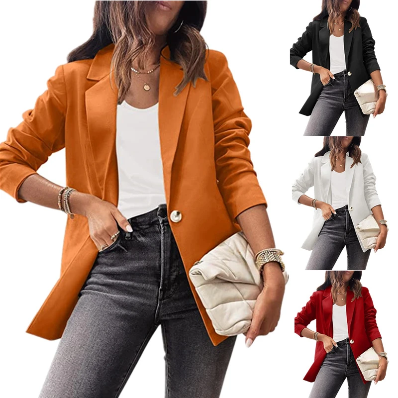 2023 New Women's Solid Color Casual Long Sleeve Small Suit Temperament Professional Slim Top Coat Female Office Jacket Coats