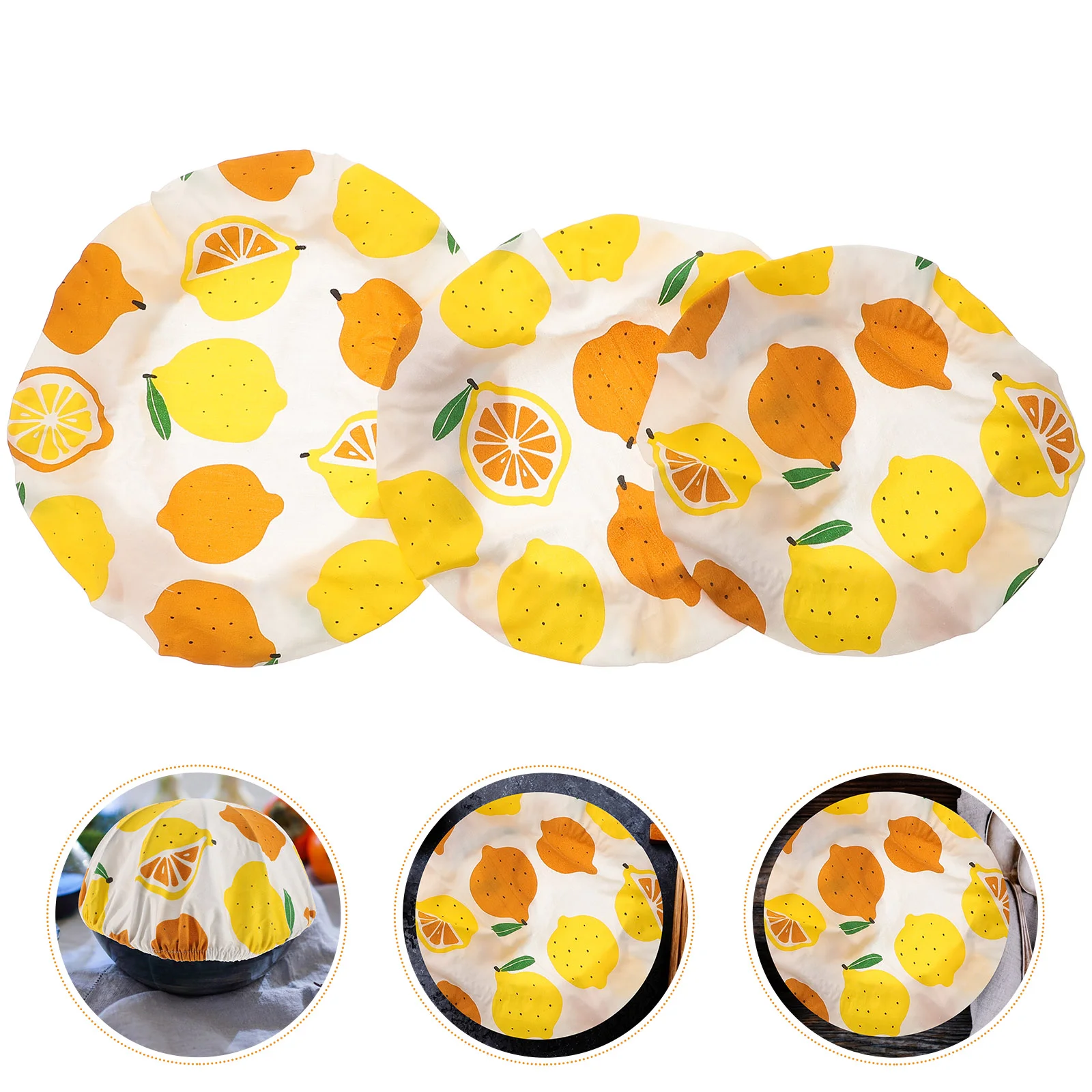 

3pcs Elastic Bowl Covers Reusable Cotton Fabric Bowl Elastic Proof Covers Keeps And Fresh Yellow