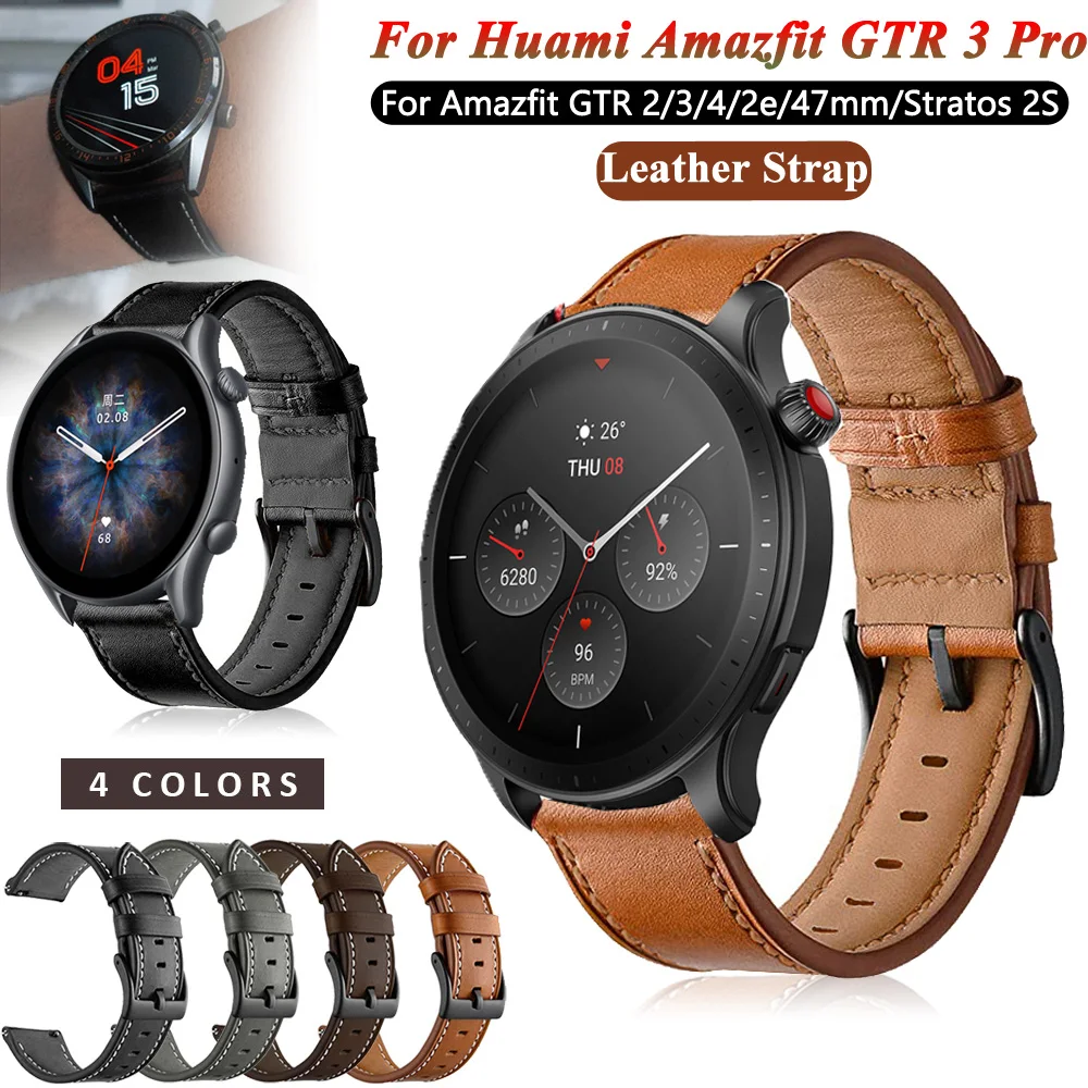 GENERICO Correa de Cuero compatible Amazfit Gtr 4 3 2 47mm Stratos