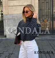 KONDALA Casual Polka Dot Jacket Women's Dark Navy Blue Stand Collar Jacket New 2026 Spring Summer Trendy High Street Lady Jacket 1