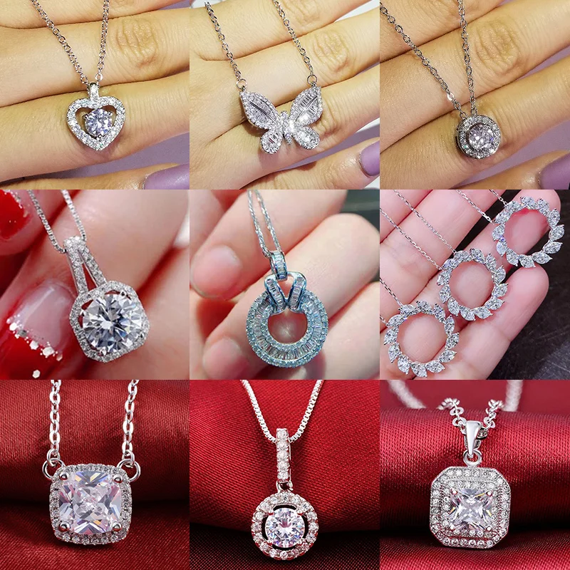 Pendant Necklace Silver Necklace Silver Necklace Charms Fashion Cross Heart Punk Butterfly Pearl Silver Color Chain Necklace Pendant for Women Christmas Party Gift Jewellery Z4