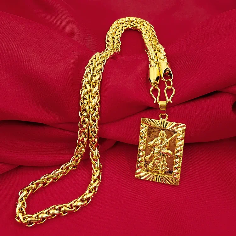 9999 24K real gold men's jewelry necklace with hollowed out Guanyin Golden Dragon brand