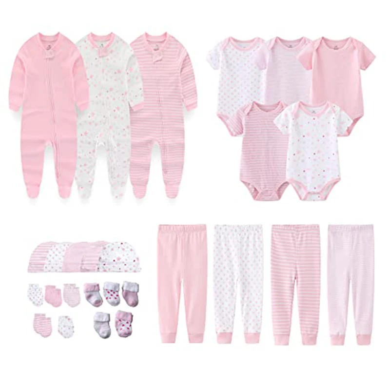 27 Pezzi Set Regalo per Neonato Tinta Unita 100% Cotone Vestiti per Neonata Vestiti per Neonato Essenziali e Accessori - immagine 4